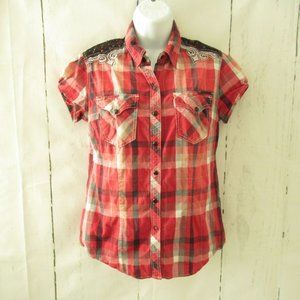 Affliction Red Plaid Women's Blouse